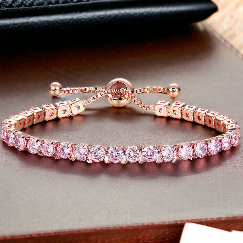 Jewels Galaxy Rose Gold Plated Round Cut Cubic Zirconia Pink Matrix Tennis Bracelet