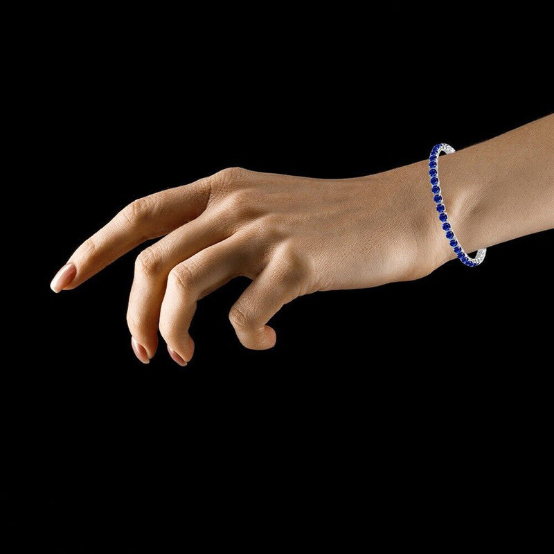 Jewels Galaxy Silver Plated Round Cut Cubic Zirconia Blue Matrix Anti Tarnish Tennis Bracelet