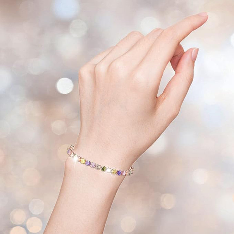 Jewels Galaxy Rose Gold Plated Round Cut Cubic Zirconia Multicolor Matrix Tennis Bracelet