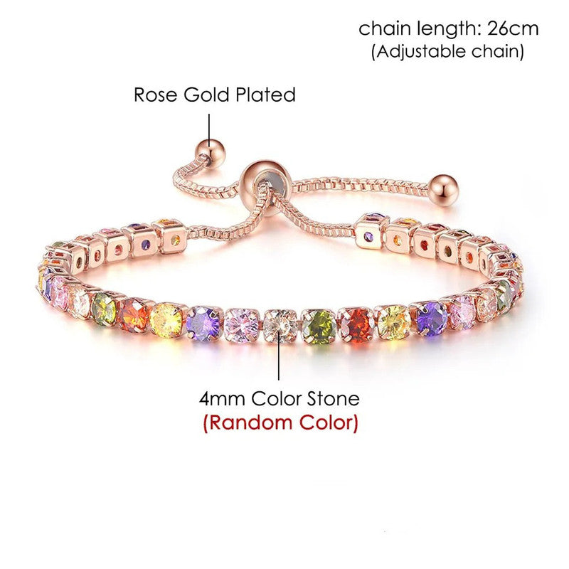 Jewels Galaxy Rose Gold Plated Round Cut Cubic Zirconia Multicolor Matrix Tennis Bracelet