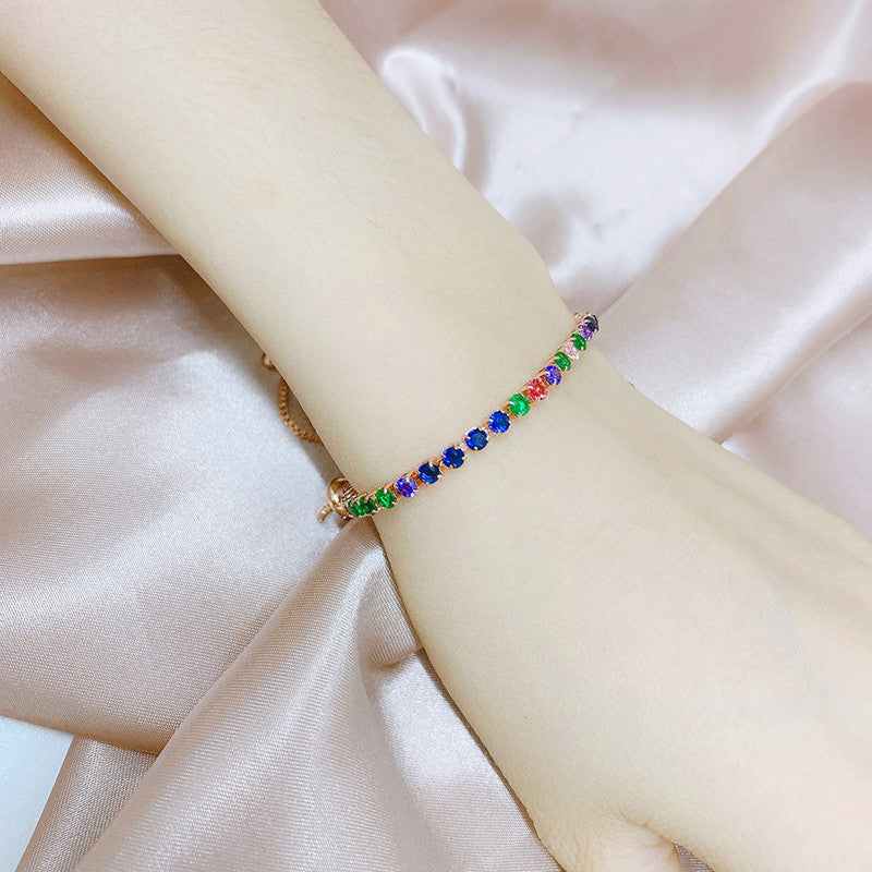 Jewels Galaxy Rose Gold Plated Round Cut Cubic Zirconia Multicolor Matrix Tennis Bracelet
