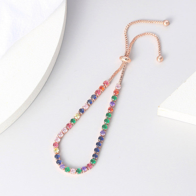 Jewels Galaxy Rose Gold Plated Round Cut Cubic Zirconia Multicolor Matrix Tennis Bracelet