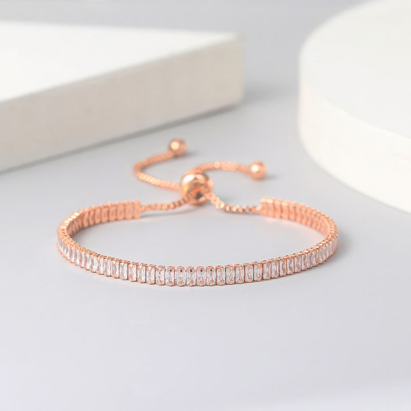 Jewels Galaxy Rose Gold Plated Rectangular Cut Cubic Zirconia White Matrix Tennis Bracelet