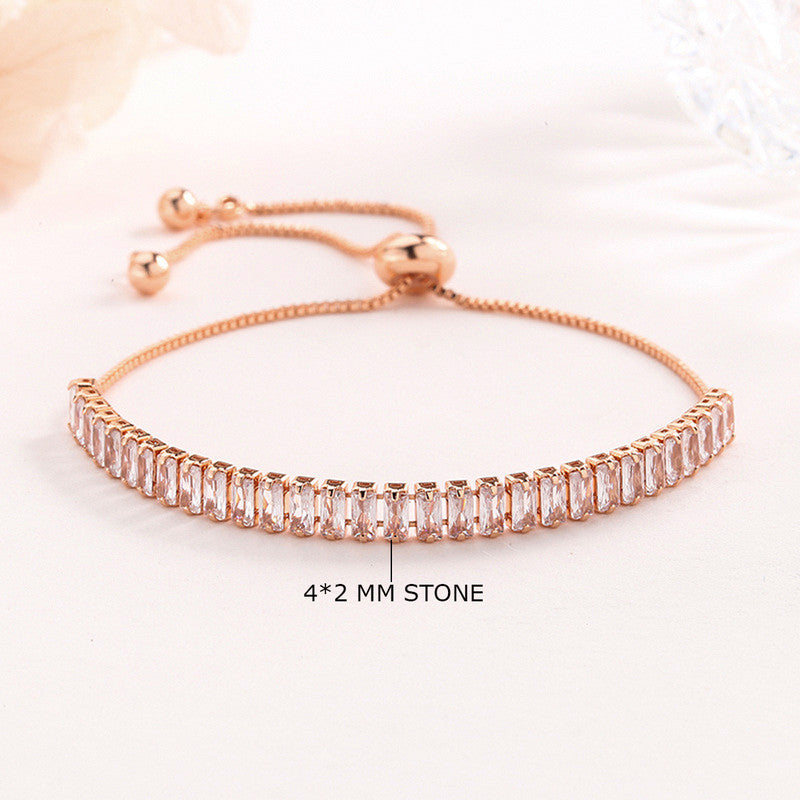 Jewels Galaxy Rose Gold Plated Rectangular Cut Cubic Zirconia White Matrix Tennis Bracelet