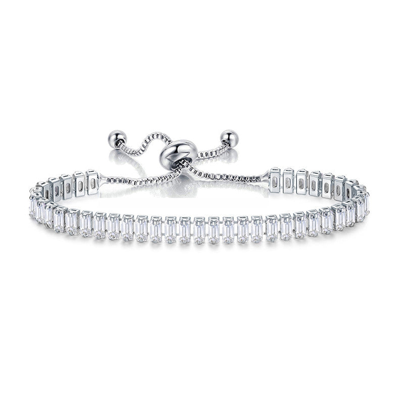 Jewels Galaxy Silver Plated Rectangular Cut CZ White Matrix Anti Tarnish Tennis Bracelet