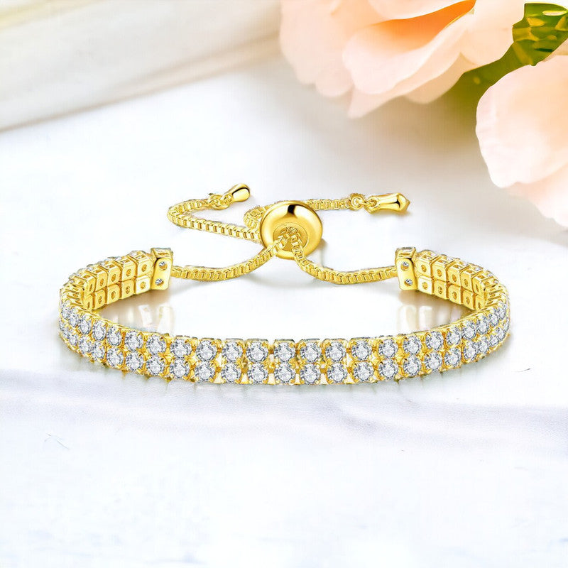 Jewels Galaxy Gold Plated Dual Strand Round Cut Cubic Zirconia White Matrix Tennis Bracelet