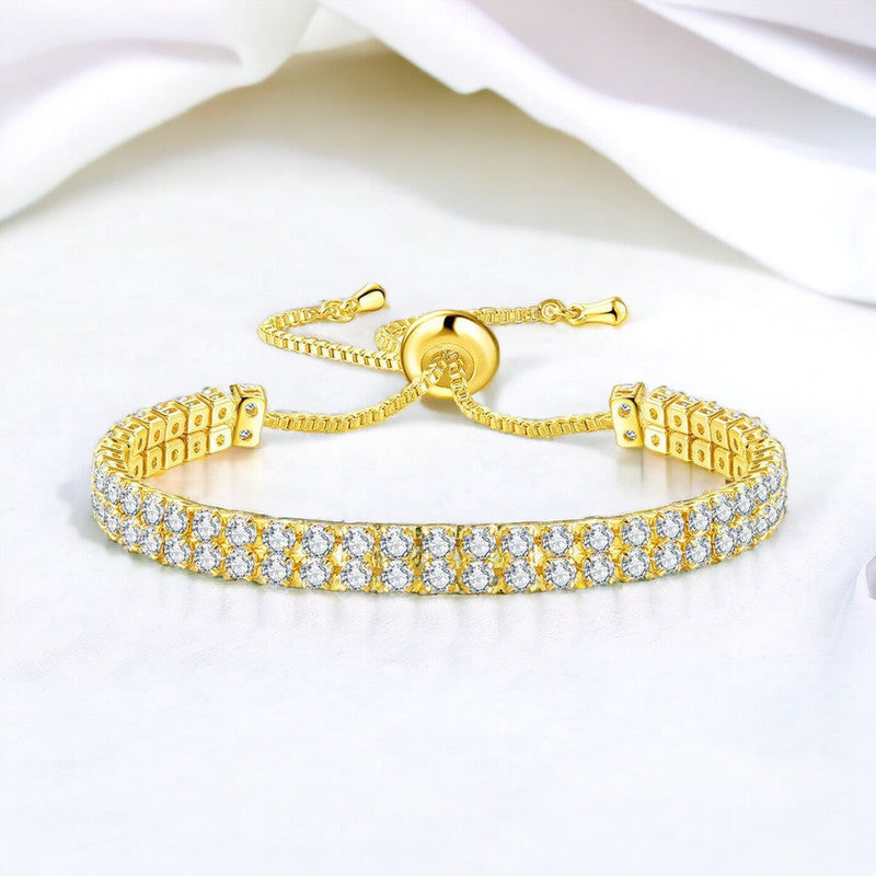Jewels Galaxy Gold Plated Dual Strand Round Cut Cubic Zirconia White Matrix Tennis Bracelet