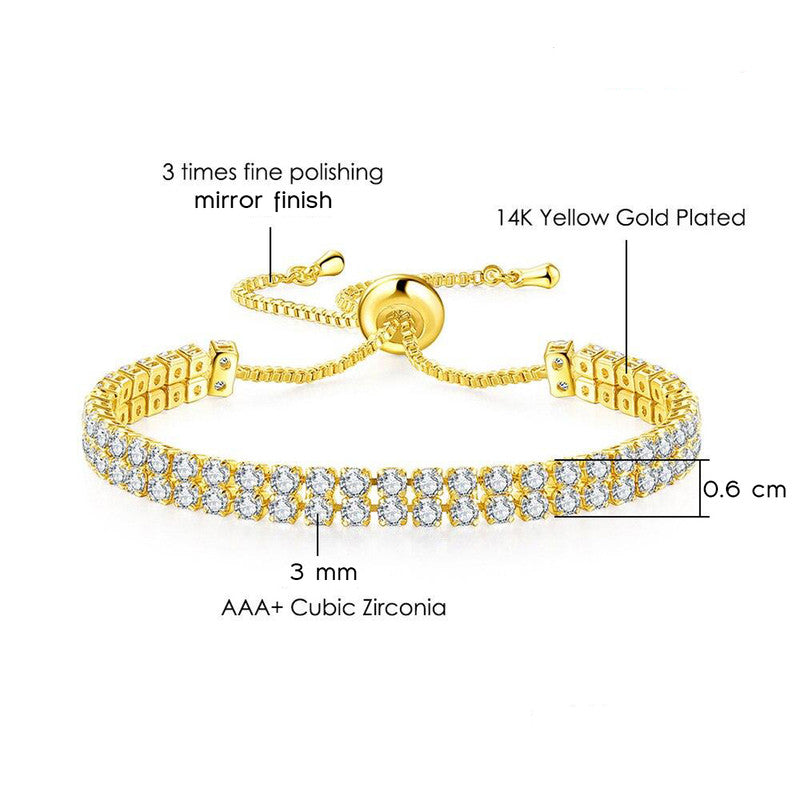 Jewels Galaxy Gold Plated Dual Strand Round Cut Cubic Zirconia White Matrix Tennis Bracelet