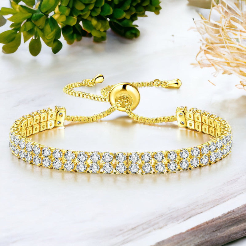 Jewels Galaxy Gold Plated Dual Strand Round Cut Cubic Zirconia White Matrix Tennis Bracelet