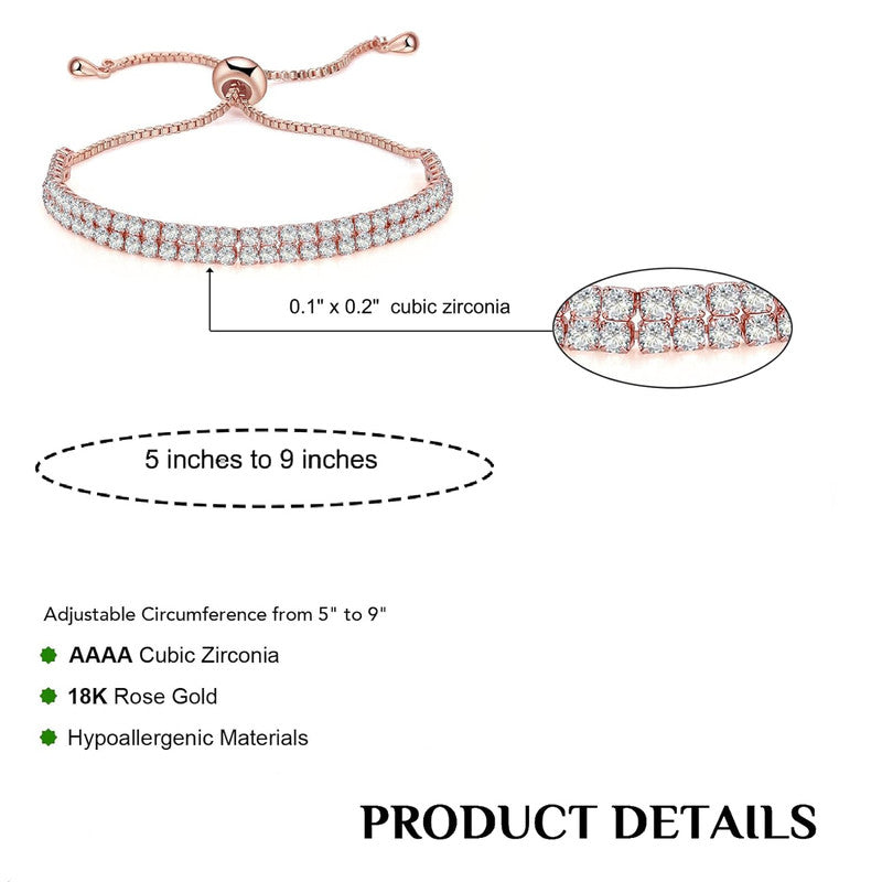 Jewels Galaxy Rose Gold Plated Dual Strand Round Cut CZ White Matrix Tennis Bracelet