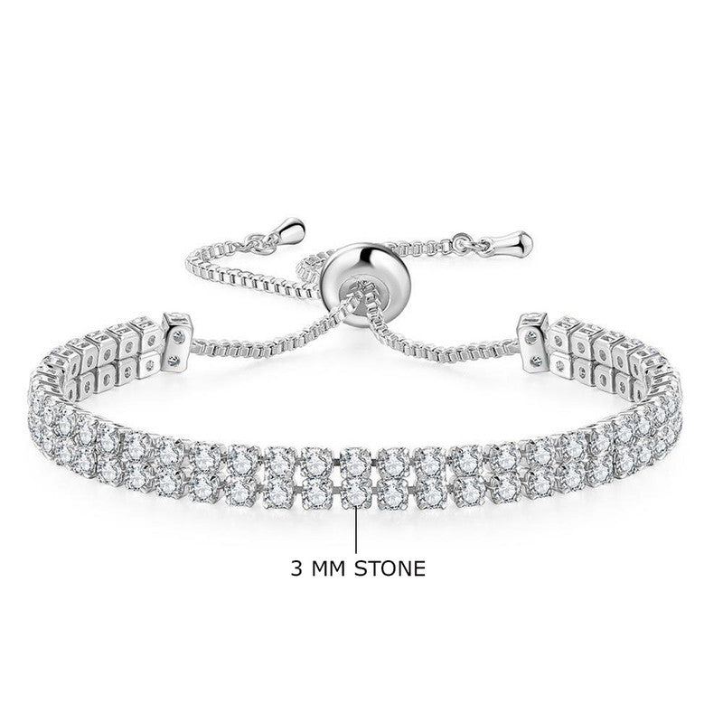 Jewels Galaxy Silver Plated Dual Strand Round Cut CZ White Matrix Anti Tarnish Tennis Bracelet