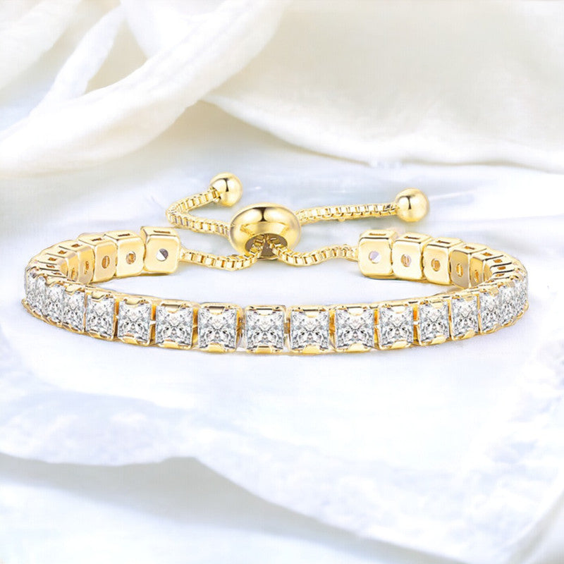 Jewels Galaxy Gold Plated Square Cut Cubic Zirconia White Matrix Tennis Bracelet