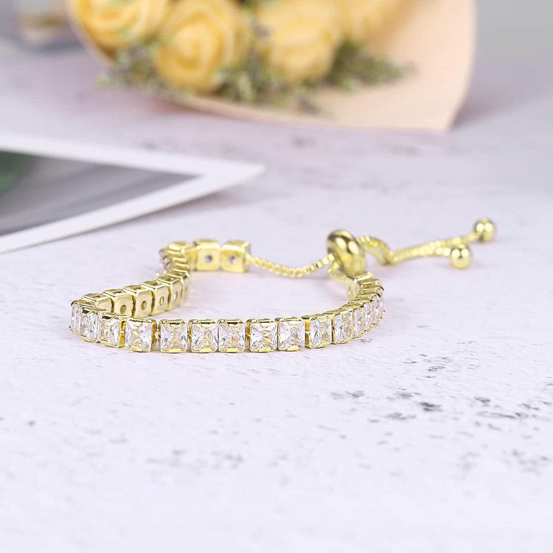 Jewels Galaxy Gold Plated Square Cut Cubic Zirconia White Matrix Tennis Bracelet