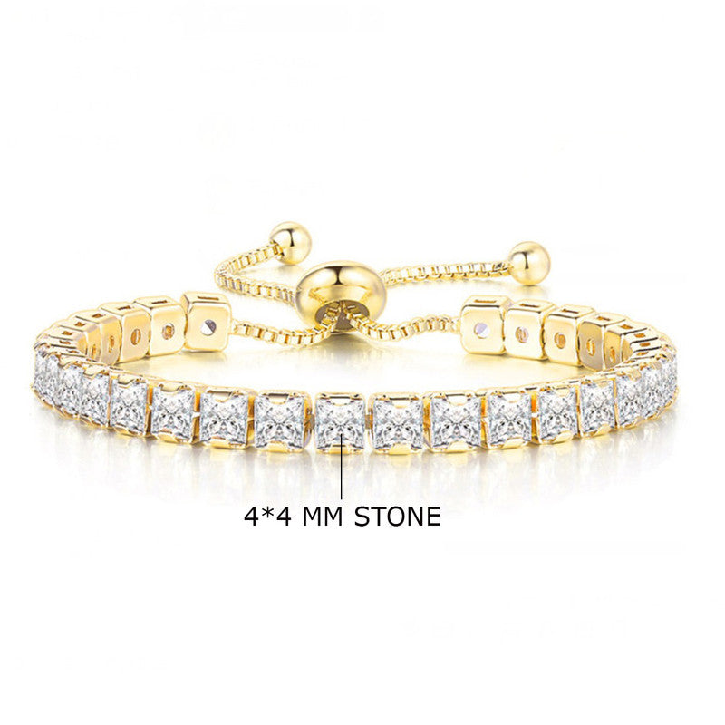 Jewels Galaxy Gold Plated Square Cut Cubic Zirconia White Matrix Tennis Bracelet