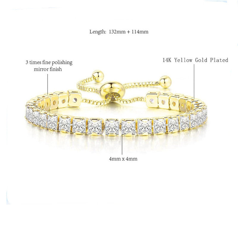Jewels Galaxy Gold Plated Square Cut Cubic Zirconia White Matrix Tennis Bracelet