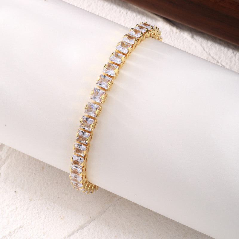 Jewels Galaxy Gold Plated Square Cut Cubic Zirconia White Matrix Tennis Bracelet
