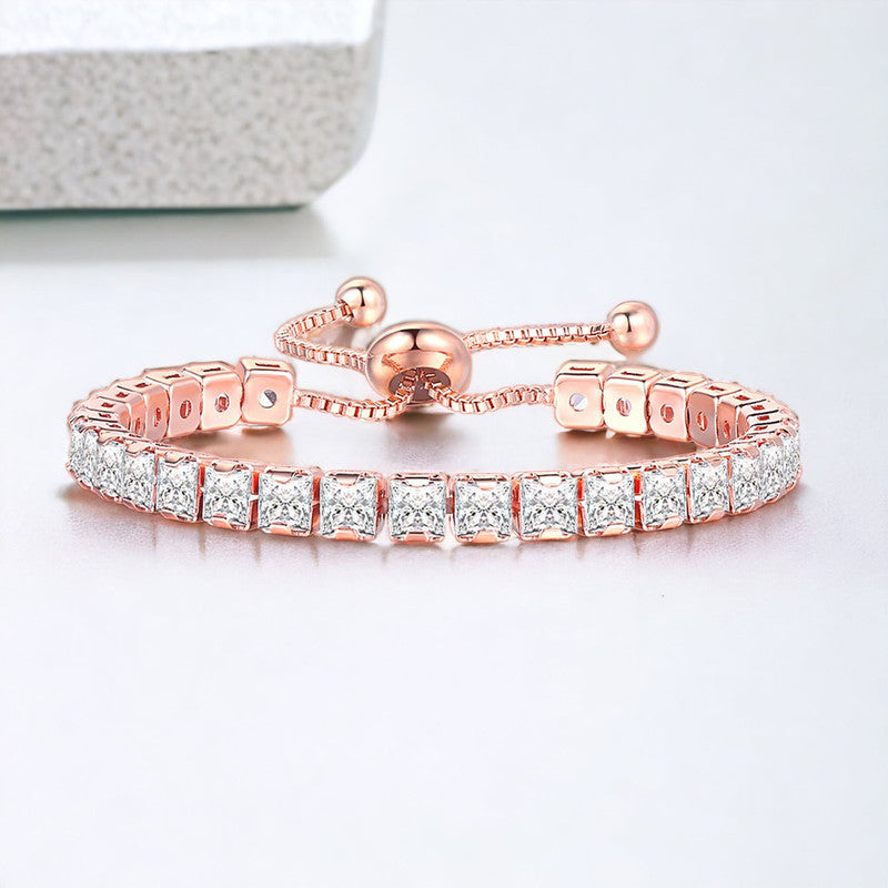 Jewels Galaxy Rose Gold Plated Square Cut Cubic Zirconia White Matrix Tennis Bracelet