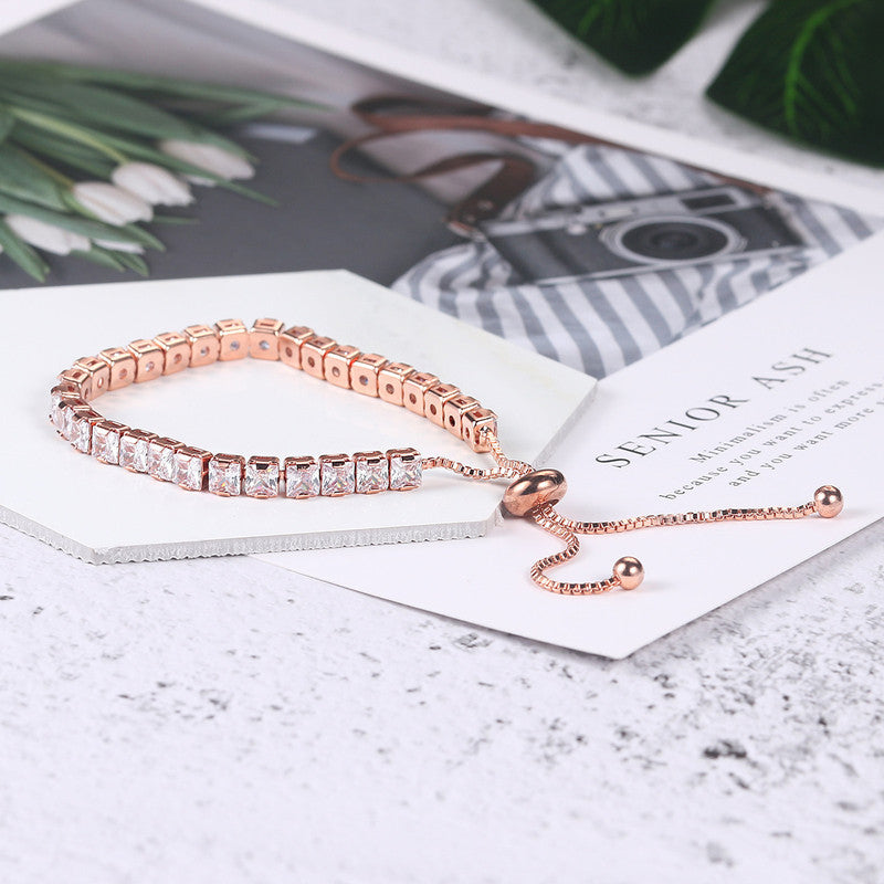 Jewels Galaxy Rose Gold Plated Square Cut Cubic Zirconia White Matrix Tennis Bracelet
