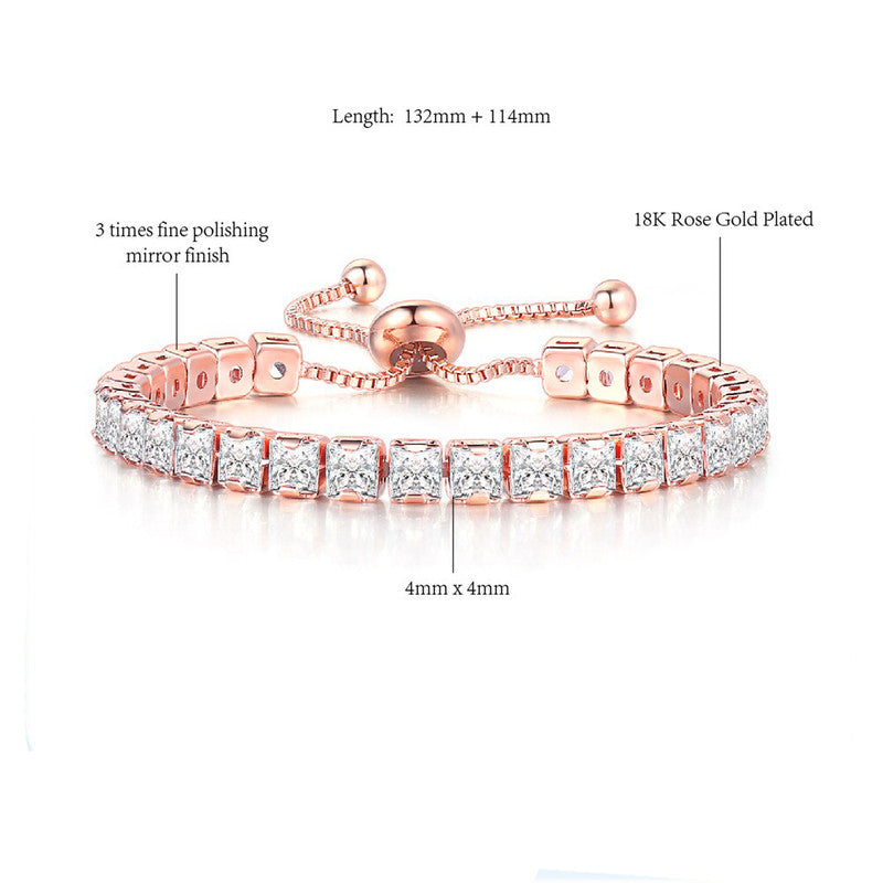Jewels Galaxy Rose Gold Plated Square Cut Cubic Zirconia White Matrix Tennis Bracelet