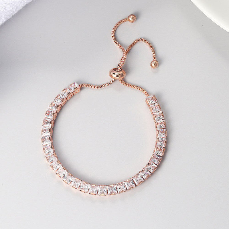Jewels Galaxy Rose Gold Plated Square Cut Cubic Zirconia White Matrix Tennis Bracelet
