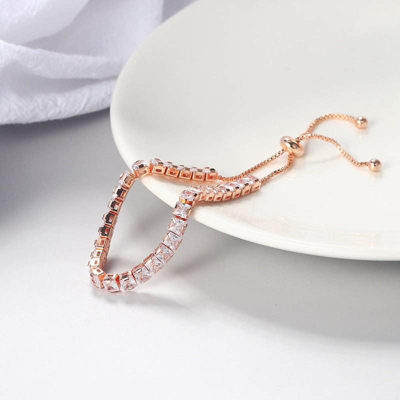 Jewels Galaxy Rose Gold Plated Square Cut Cubic Zirconia White Matrix Tennis Bracelet