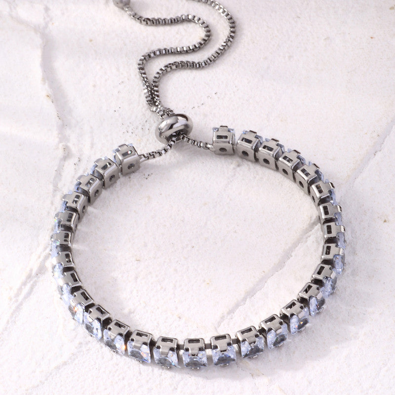 Jewels Galaxy Silver Plated Square Cut CZ White Matrix Anti Tarnish Tennis Bracelet