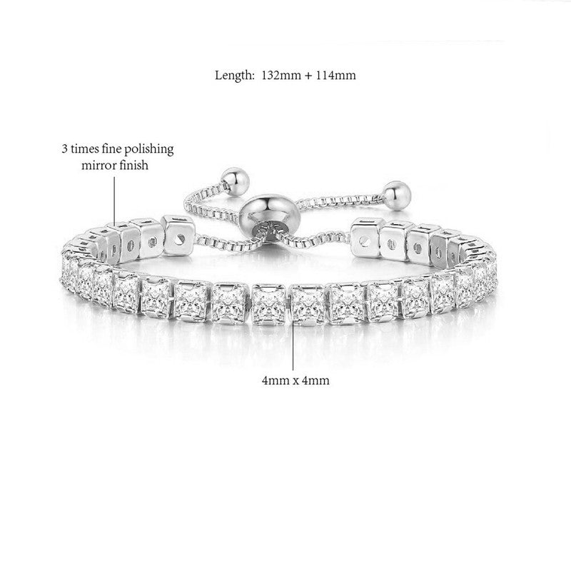Jewels Galaxy Silver Plated Square Cut CZ White Matrix Anti Tarnish Tennis Bracelet