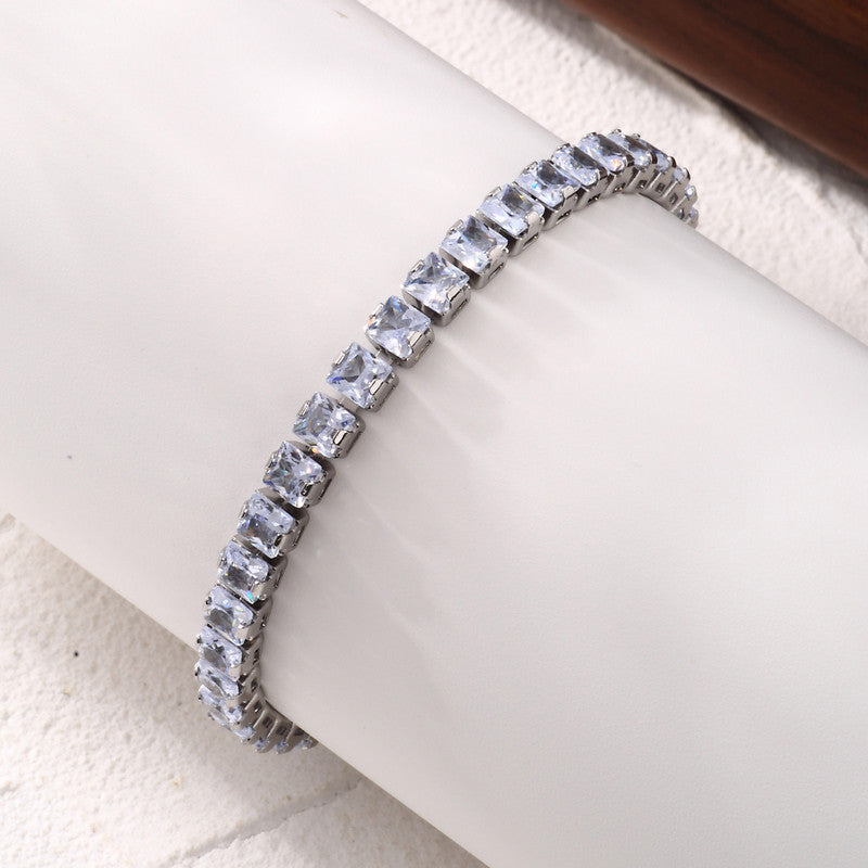 Jewels Galaxy Silver Plated Square Cut CZ White Matrix Anti Tarnish Tennis Bracelet