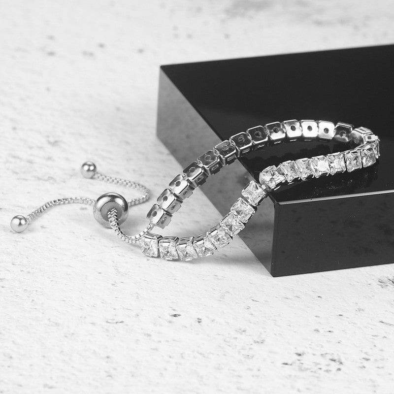 Jewels Galaxy Silver Plated Square Cut CZ White Matrix Anti Tarnish Tennis Bracelet