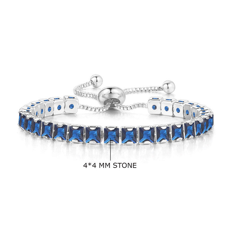 Jewels Galaxy Silver Plated Square Cut CZ Navy Blue Matrix Anti Tarnish Tennis Bracelet