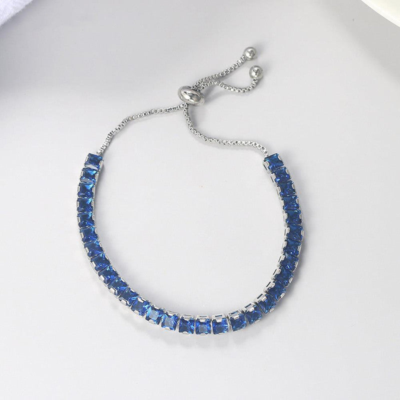 Jewels Galaxy Silver Plated Square Cut CZ Navy Blue Matrix Anti Tarnish Tennis Bracelet