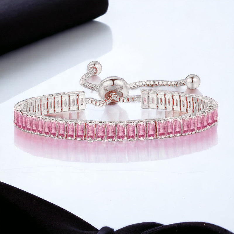 Jewels Galaxy Silver Plated Rectangular Cut CZ Pink.. Matrix Anti Tarnish Tennis Bracelet
