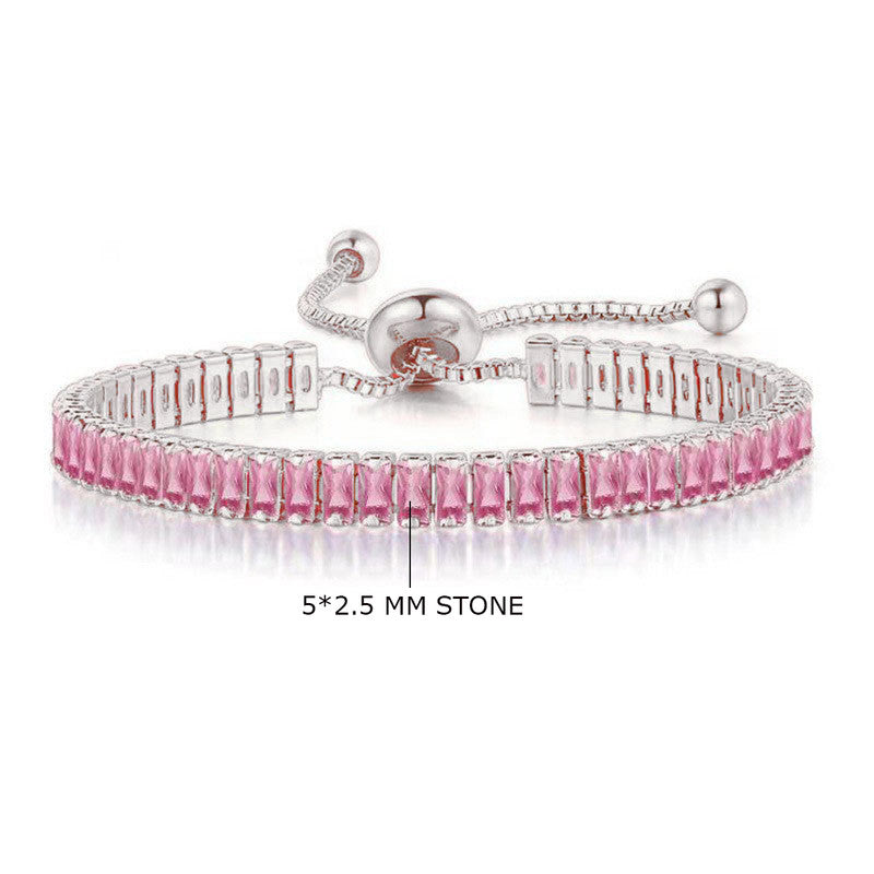 Jewels Galaxy Silver Plated Rectangular Cut CZ Pink.. Matrix Anti Tarnish Tennis Bracelet
