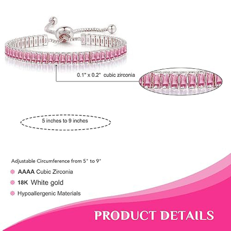 Jewels Galaxy Silver Plated Rectangular Cut CZ Pink.. Matrix Anti Tarnish Tennis Bracelet