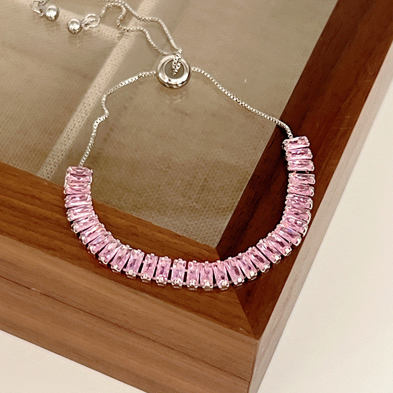 Jewels Galaxy Silver Plated Rectangular Cut CZ Pink.. Matrix Anti Tarnish Tennis Bracelet