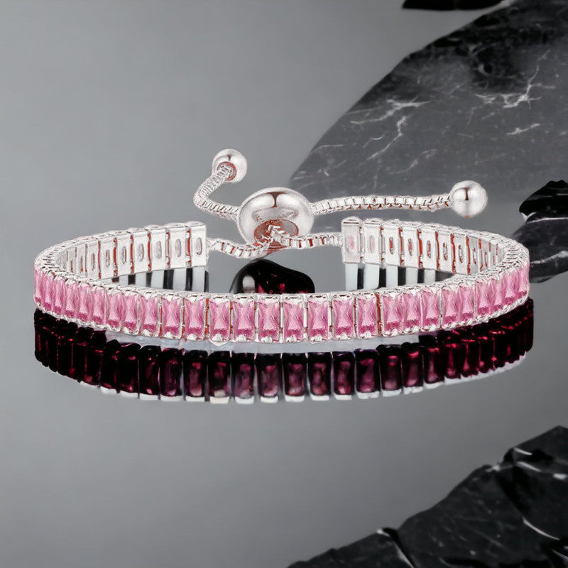 Jewels Galaxy Silver Plated Rectangular Cut CZ Pink.. Matrix Anti Tarnish Tennis Bracelet
