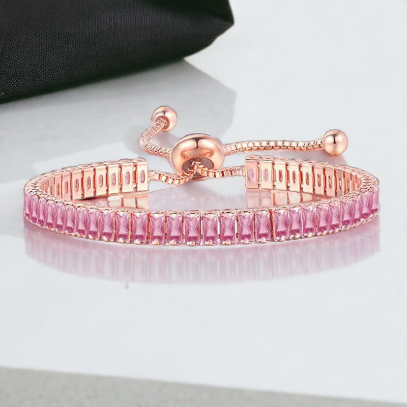 Jewels Galaxy Rose Gold Plated Rectangular Cut Cubic Zirconia Pink Matrix Tennis Bracelet