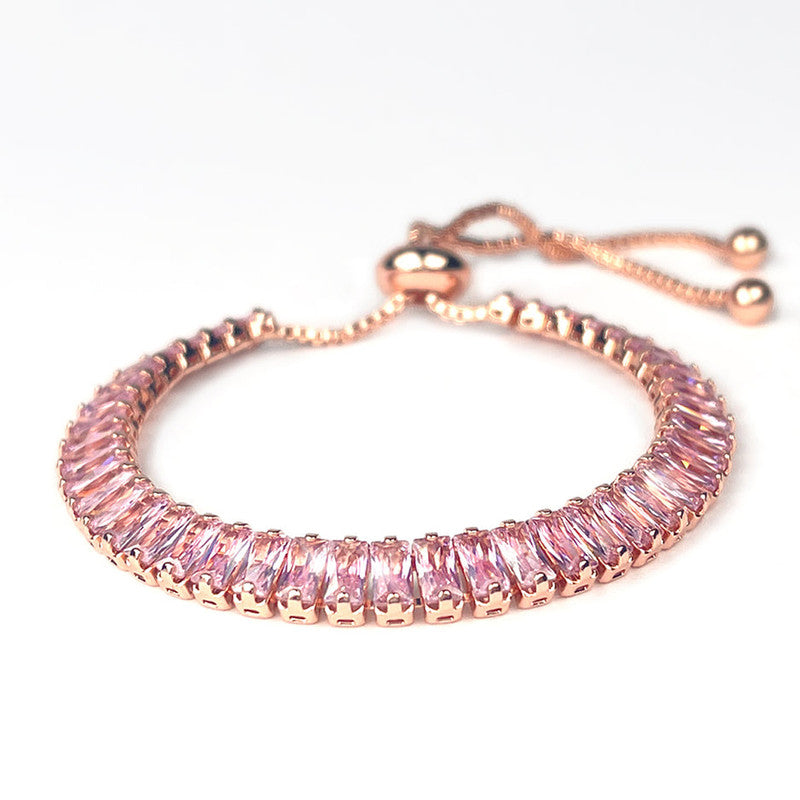 Jewels Galaxy Rose Gold Plated Rectangular Cut Cubic Zirconia Pink Matrix Tennis Bracelet