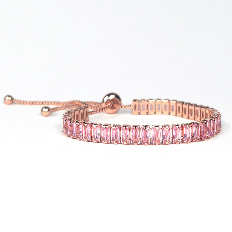 Jewels Galaxy Rose Gold Plated Rectangular Cut Cubic Zirconia Pink Matrix Tennis Bracelet