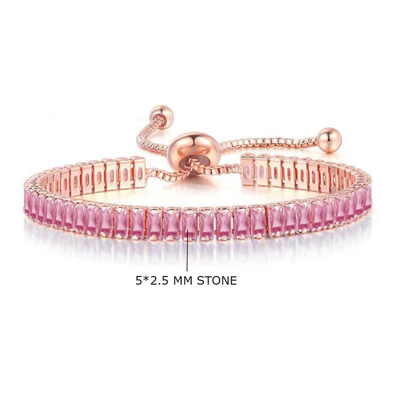 Jewels Galaxy Rose Gold Plated Rectangular Cut Cubic Zirconia Pink Matrix Tennis Bracelet