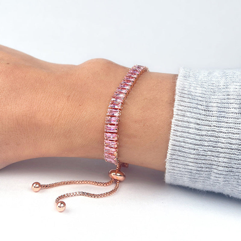 Jewels Galaxy Rose Gold Plated Rectangular Cut Cubic Zirconia Pink Matrix Tennis Bracelet