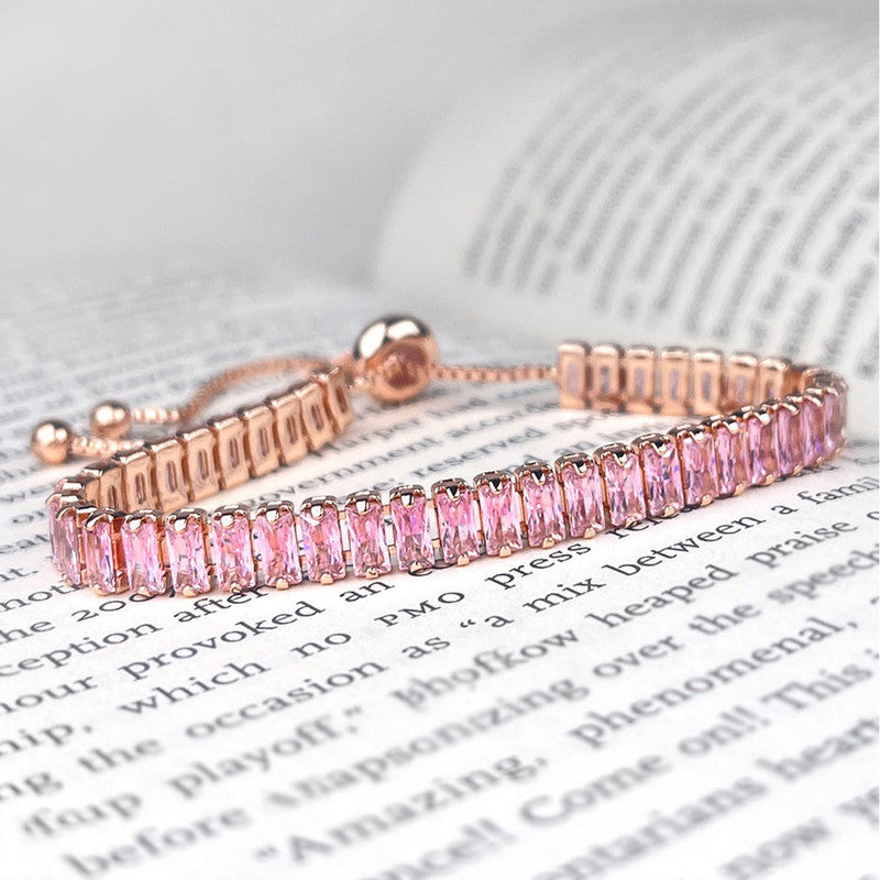 Jewels Galaxy Rose Gold Plated Rectangular Cut Cubic Zirconia Pink Matrix Tennis Bracelet