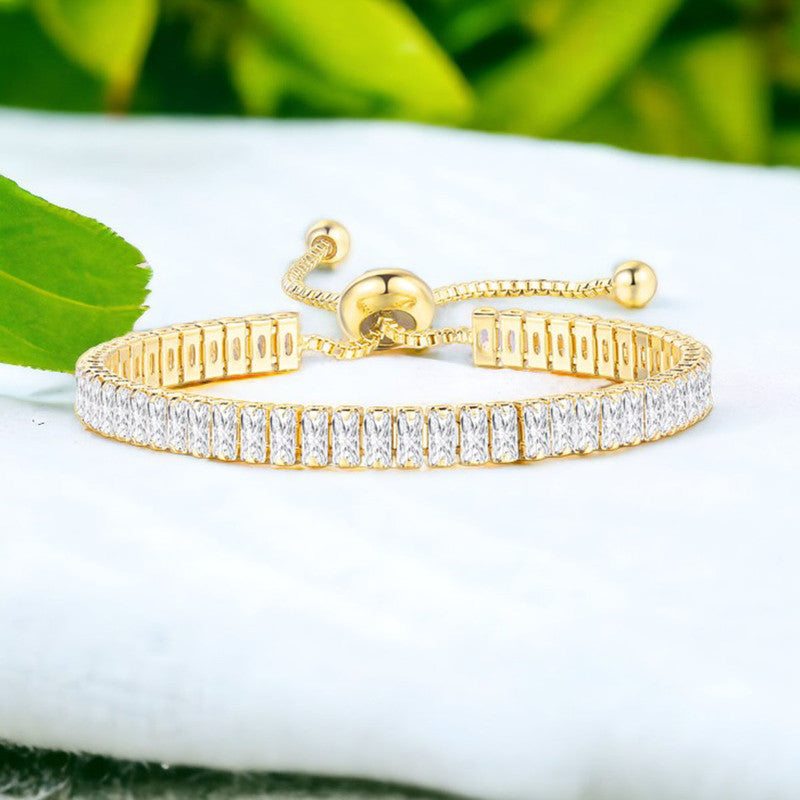 Jewels Galaxy Gold Plated Rectangular Cut Cubic Zirconia White Matrix Tennis Bracelet