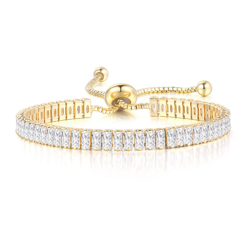 Jewels Galaxy Gold Plated Rectangular Cut Cubic Zirconia White Matrix Tennis Bracelet