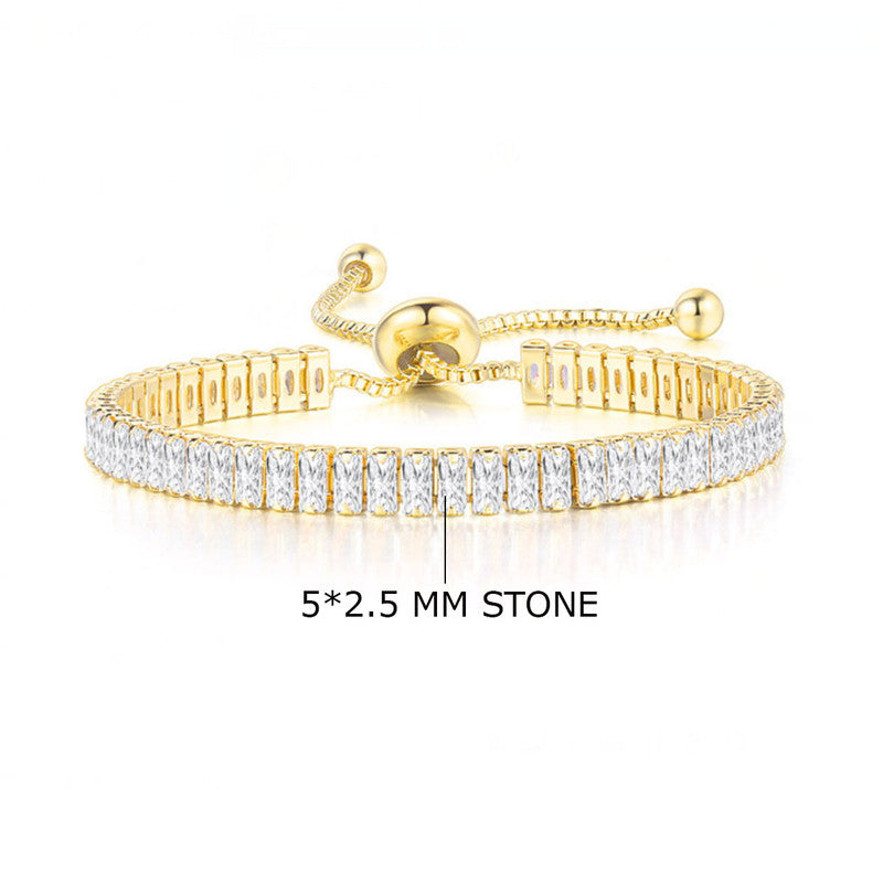 Jewels Galaxy Gold Plated Rectangular Cut Cubic Zirconia White Matrix Tennis Bracelet