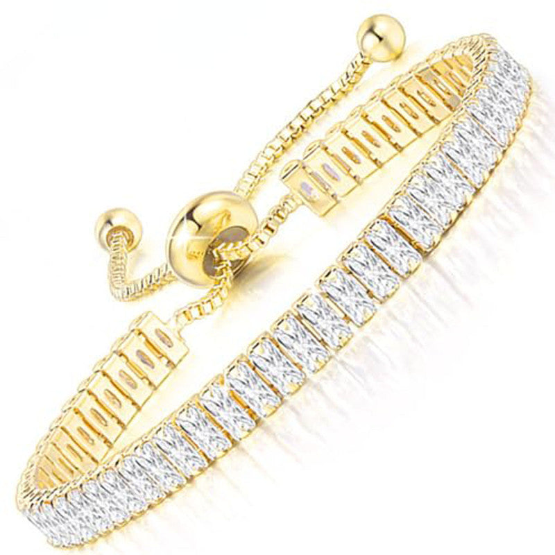 Jewels Galaxy Gold Plated Rectangular Cut Cubic Zirconia White Matrix Tennis Bracelet