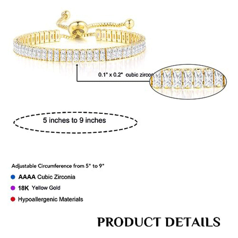 Jewels Galaxy Gold Plated Rectangular Cut Cubic Zirconia White Matrix Tennis Bracelet