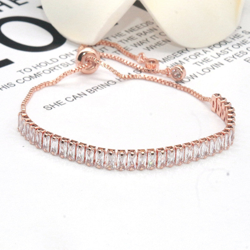 Jewels Galaxy Rose Gold Plated Rectangular Cut Cubic Zirconia White Matrix Tennis Bracelet