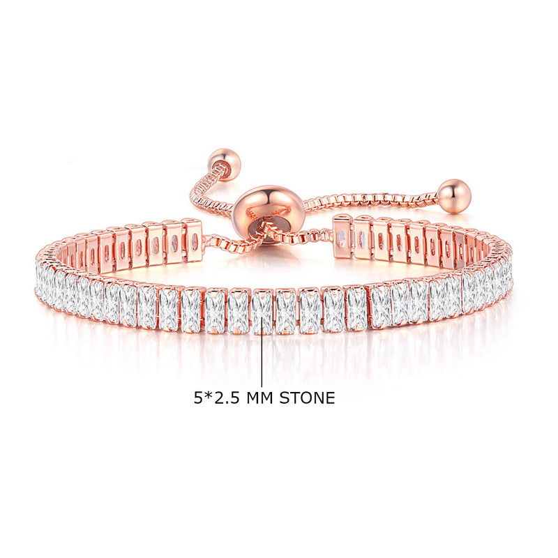 Jewels Galaxy Rose Gold Plated Rectangular Cut Cubic Zirconia White Matrix Tennis Bracelet
