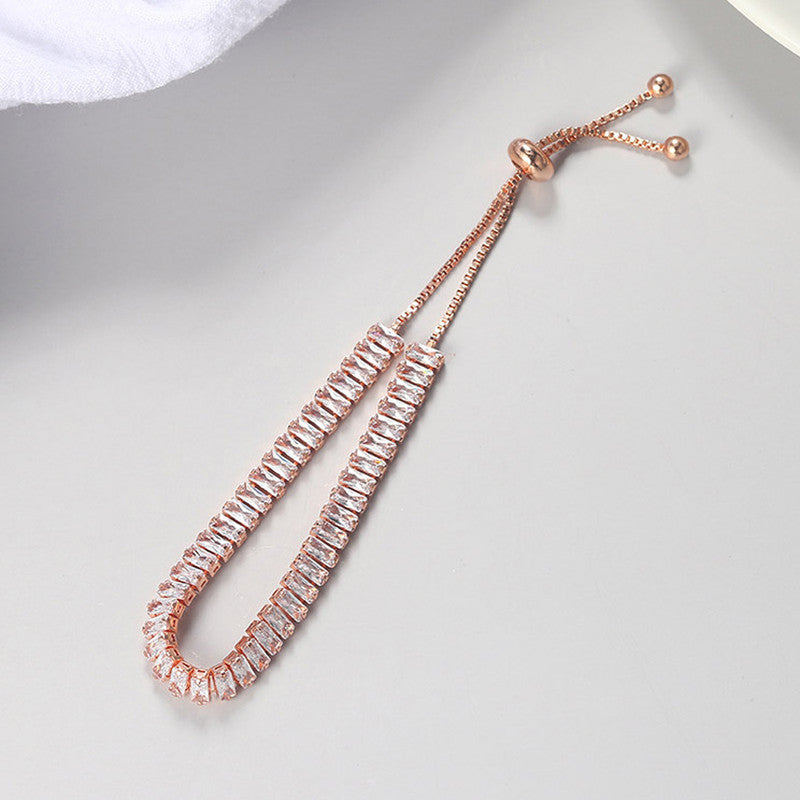 Jewels Galaxy Rose Gold Plated Rectangular Cut Cubic Zirconia White Matrix Tennis Bracelet